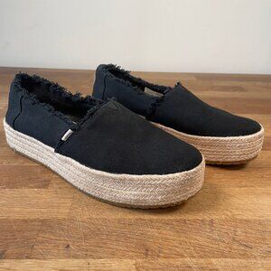 Toms Valencia Espadrille Platform Slip-On Shoes Black Canvas 12 Women - 10019795